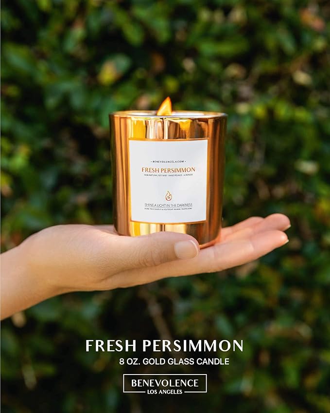 Benevolence LA Fresh Persimmon Wood Wick Candles | Soy Scented Candles for Home | Gifts for Women and Men | Home Fragrance | Aromatherapy | Shelf Decor, Bathroom Freshener | 8oz, 45 Hour Burn