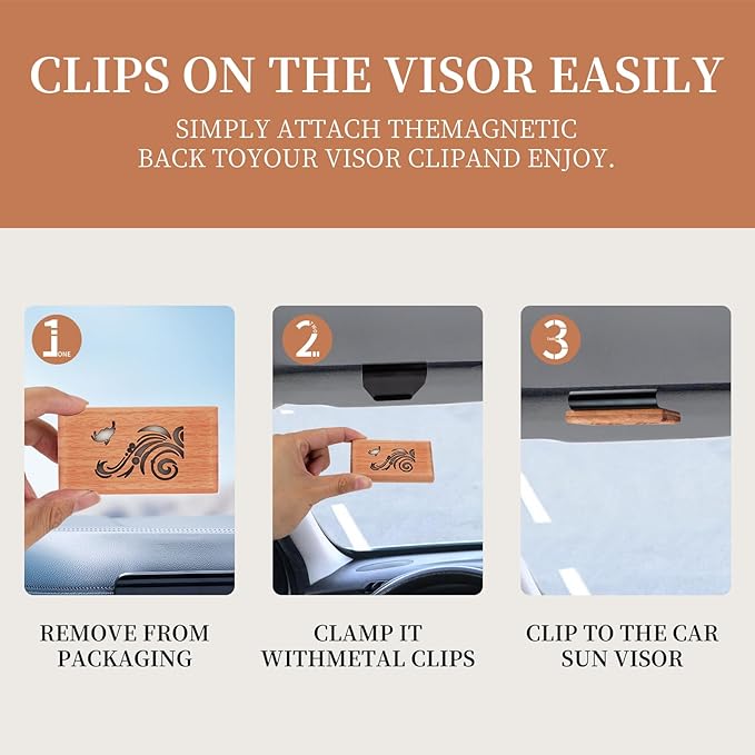 Wood Car Air Freshener - Car Odor Eliminator for Visor Clip, Vehicle Scent Diffuser for Cabin, Truck & SUV (Ocean)