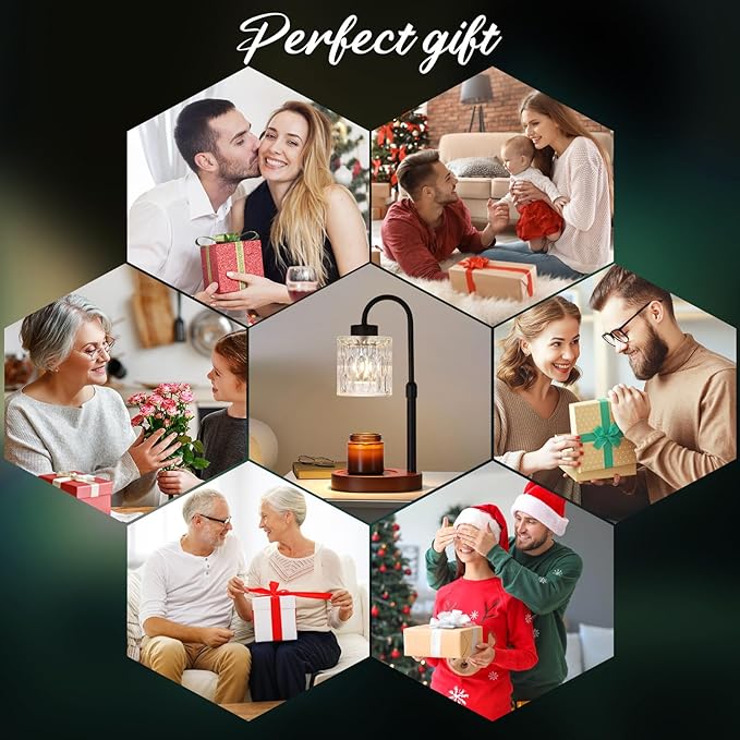 Black Candle Warmer Lamp with Dimmer and Timer,Home Decor Lamp for Scented Jar,Electric Wax Melt Warmer,Mother's Day/Birthday/Christmas Gifts for Mom/Wife,Adjustable Height,with 2 Bulbs