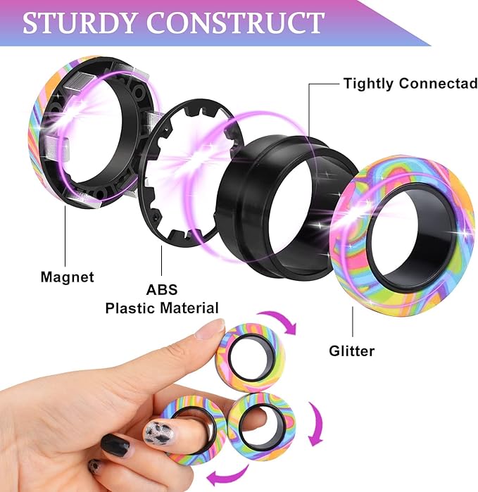 3Pcs Magnetic Rings Fidget Toy Set, ADHD Anxiety Magnetic Fidget Toys Adults Fidget Spinner Rings for Relief, Christmas Stocking Stuffers Gifts for 8+ Year Old Teen Boy Girl