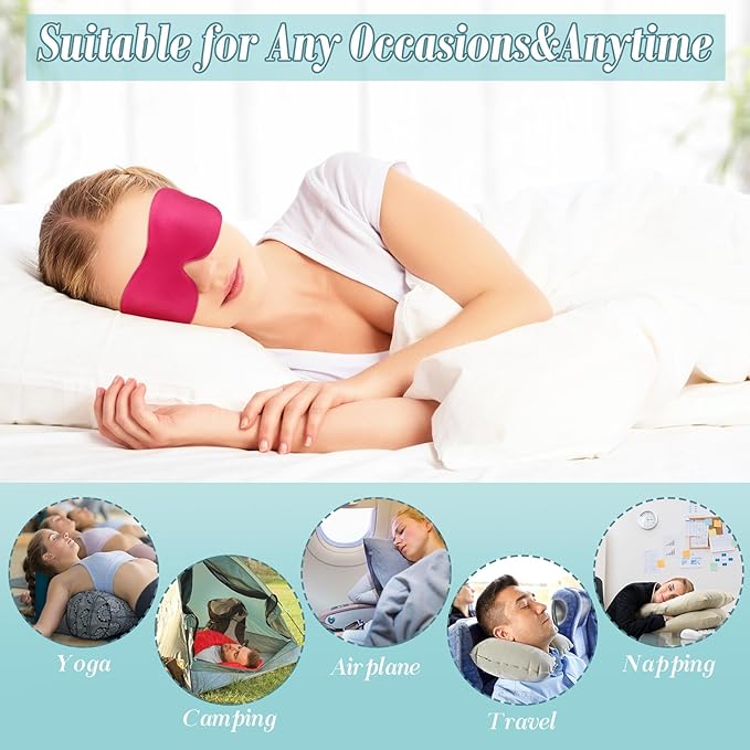 Bencailor 8 Pcs Sleep Eye Mask 3D Contoured Eyes Mask Blackout Eye Covers for Sleeping with Adjustable Strap Light Night Blindfolds Soft Comfy Eyes Shade for Women Men (Medium,Solid Color)