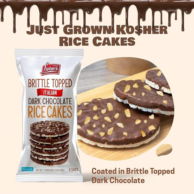 LIEBERS Thin Chocolate Rice Cakes, Kosher Certified Dairy and Dairy Free Options, Gluten Free Snack (Brittle Topped Dark Chocolate)