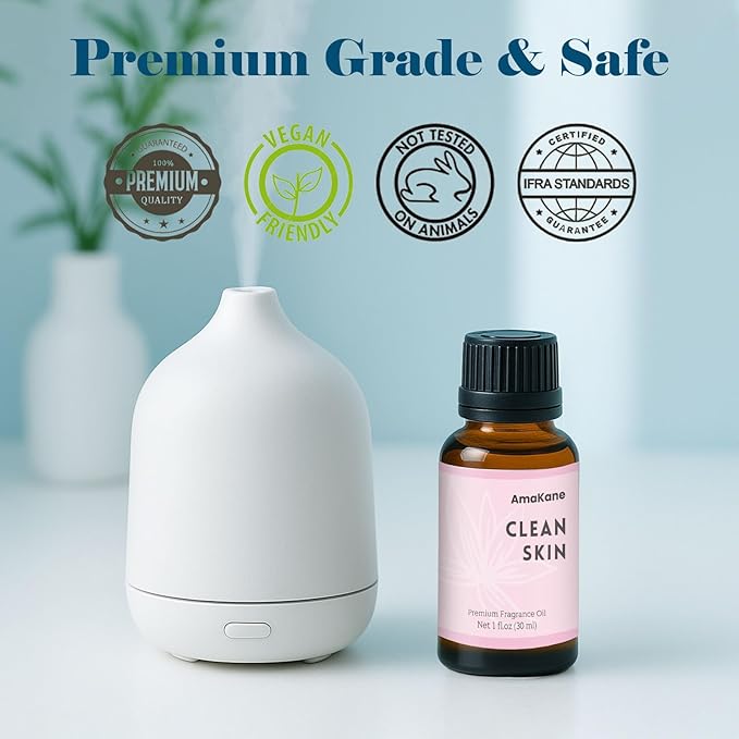AmaKane Clean Skin Fragrance Oil 30ml, Clean Essential Oil, Fresh Floral Diffuser Oil for Home, Long-Lasting Aromatherapy Oil, Candle, Soap Making Scents