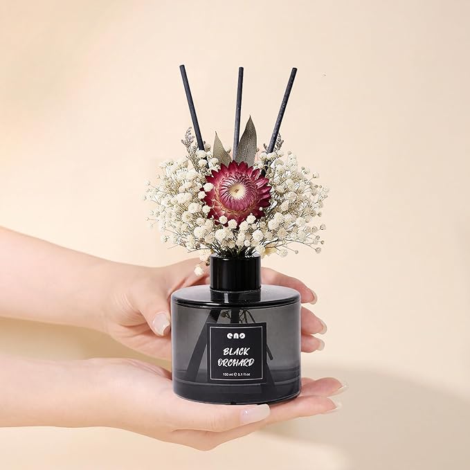 Flower Reed Diffuser Set, Essential Oils Scented Diffuser with Sticks, Home Fragrance Reed Diffuser for Bathroom Shelf Decor, 5.1oz / 150ml