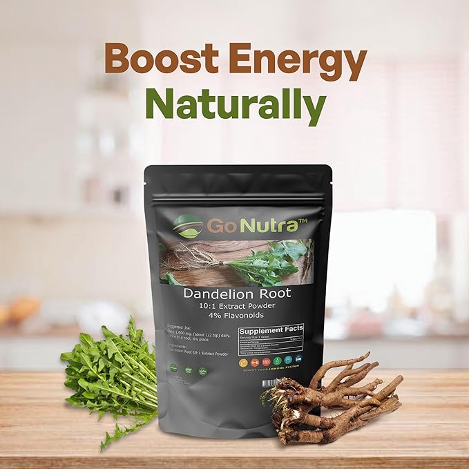Go Nutra Dandelion Root Powder for Tea, Coffee & Beverages | Concentrated 10:1 Dandelion Root Extract Powder, Caffeine Free | Antioxidants, Digestion & Immune System | Non-GMO, Vegan | 16 oz (1 lb)