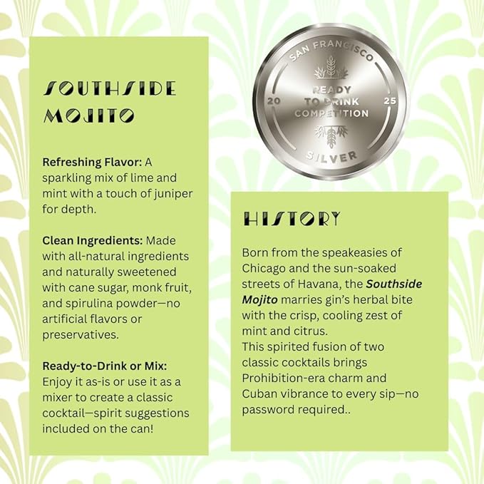 Blind Tiger Southside Mojito 4-Pack | Lime, Mint & Juniper Non-Alcoholic Sparkling Mocktail | Crafted with Natural Ingredients | Mixers, Cocktails, Mocktails | 8.4 fl oz Cans