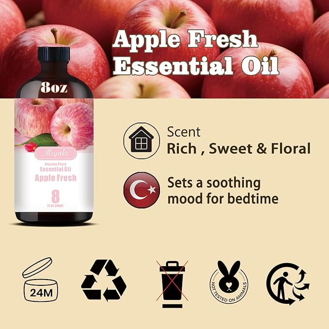 Apple Fragrance Oil-Apple Essential Oil 8.33oz (250ml)-100% Pure Natural Scent for Diffusers, Candles, Soap Making & Aromatherapy-Relaxing Home & Gift Essential Oil for Bath, Massage