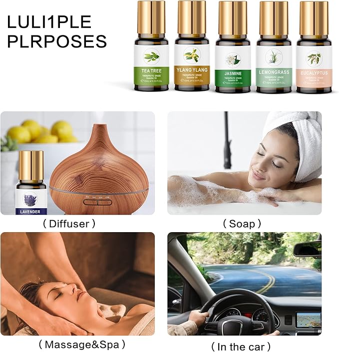 Essential Oils Set for Diffuser, 100% Natural Aromatherapy Essential Oils,12 Single Oils: Lavender, Peppermint & More, Wood Box Gift Set, 10 mL (1/3 oz), for Home Diffusers, Candle