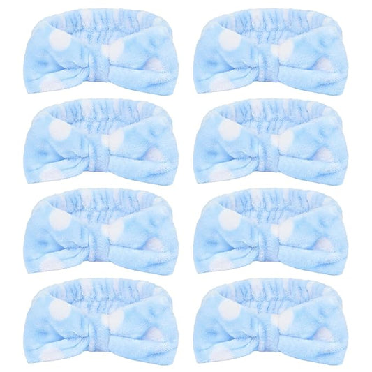 CIEHER 8 Pcs Spa Headbands for Women & Girls, Blue Dot Spa Headbands for Bachelorette Party, Sleep Party & Face Wash, Bachelorette Gifts for Bridesmaids