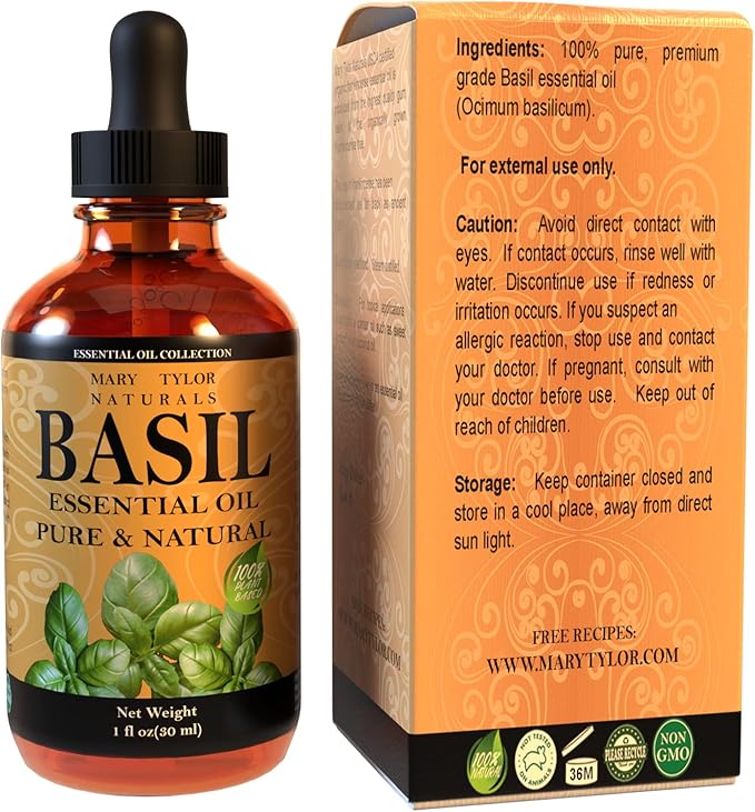 Basil Essential Oil (1 oz), Premium Therapeutic Grade, 100% Pure and Natural, Perfect for Aromatherapy, DIY Projects and Much More by Mary Tylor Naturals