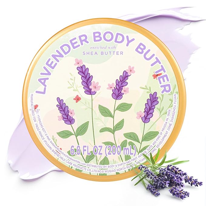 Lavender Body Butter, Natural Body Butter for Men Women Smell Good, Lavender Scented Shea Butter Body Cream, Body Moisturizer for Dry Skin 6.8 floz