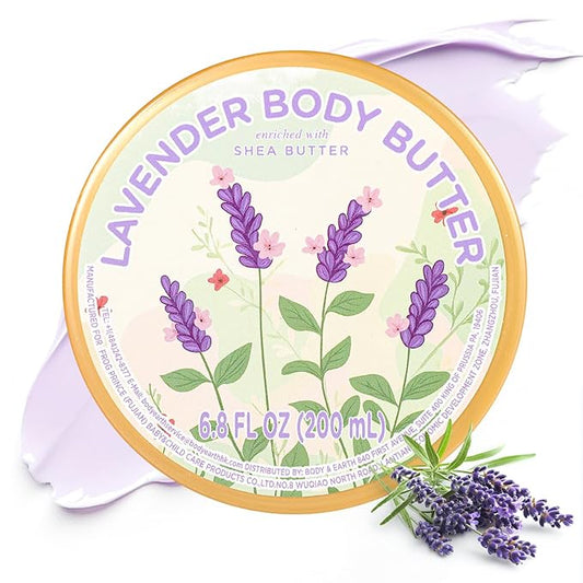 Lavender Body Butter, Natural Body Butter for Men Women Smell Good, Lavender Scented Shea Butter Body Cream, Body Moisturizer for Dry Skin 6.8 floz