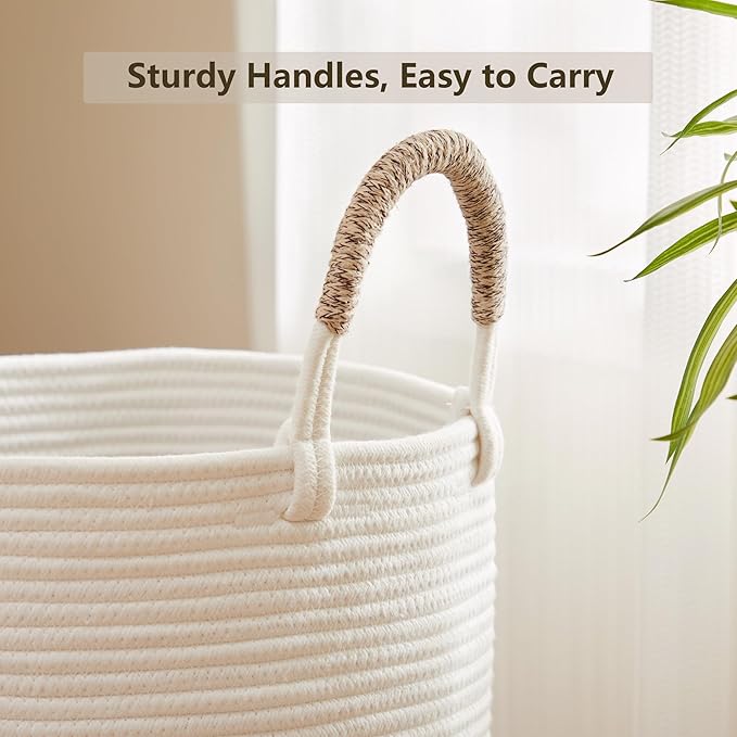 80L Large Hamper Laundry Basket Tall Woven Rope Clothes Hamper Blanket Basket in Living Room Bathroom Bedroom Brown