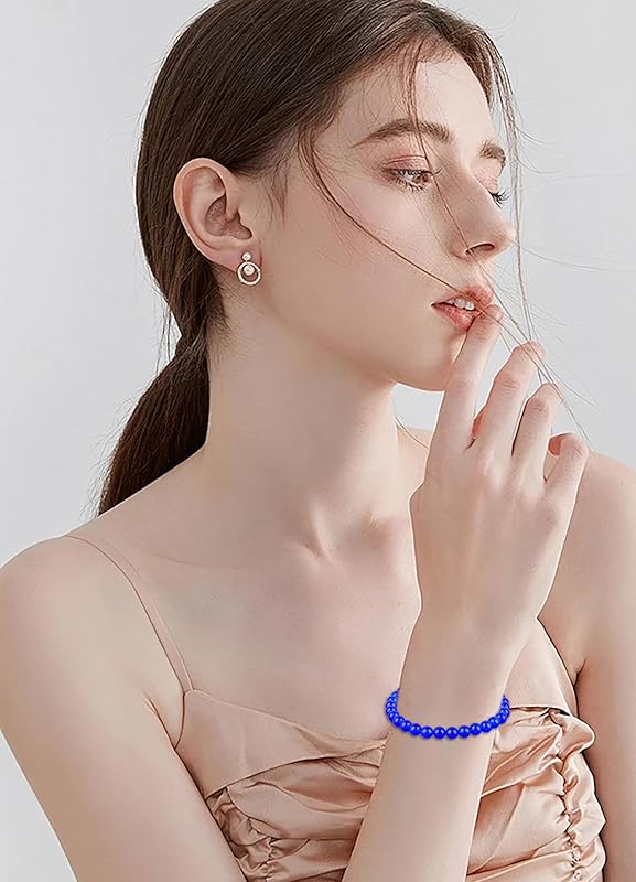 AD Beads Handmade Gemstone Stretch Elastic Bracelet Crystal Healing Reiki Nature's Beauty and Spiritual Essence Unisex (10mm, Blue Lapis Jade (Profession Success))