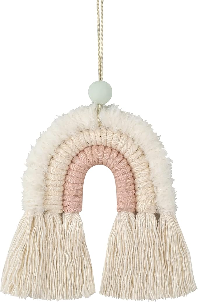 BOHO GARDEN Macrame Rainbow Charm - Essential Oil Diffuser for Cars, Baby Nursery, Children's Bedroom & Home Decor - Colorful Decorative Hanging Air Freshener & Accessories - 3x3.5 - Soft Pink