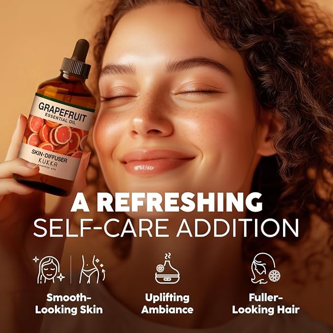 KUKKA Grapefruit Essential Oils - 4 Fl Oz - for Hair, Skin, Diffuser, Aromatherapy & DIY Soap Making Scent