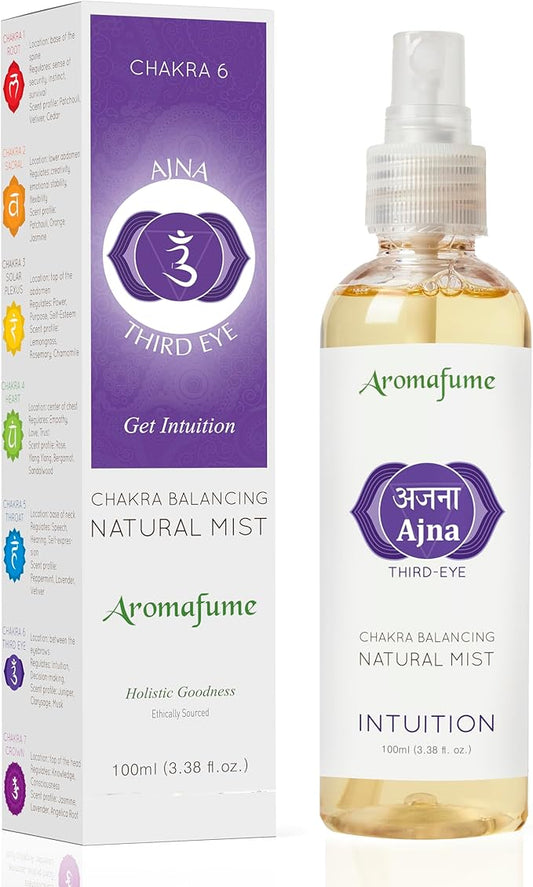 Third Eye Chakra Natural Mist by Aromafume | 100ml/3.3 fl oz | Ajna | Aromatherapy Spray for Chakra Balance | Rose & Juniper Extracts | Essential Oil Spray for Meditation, Yoga, Reiki