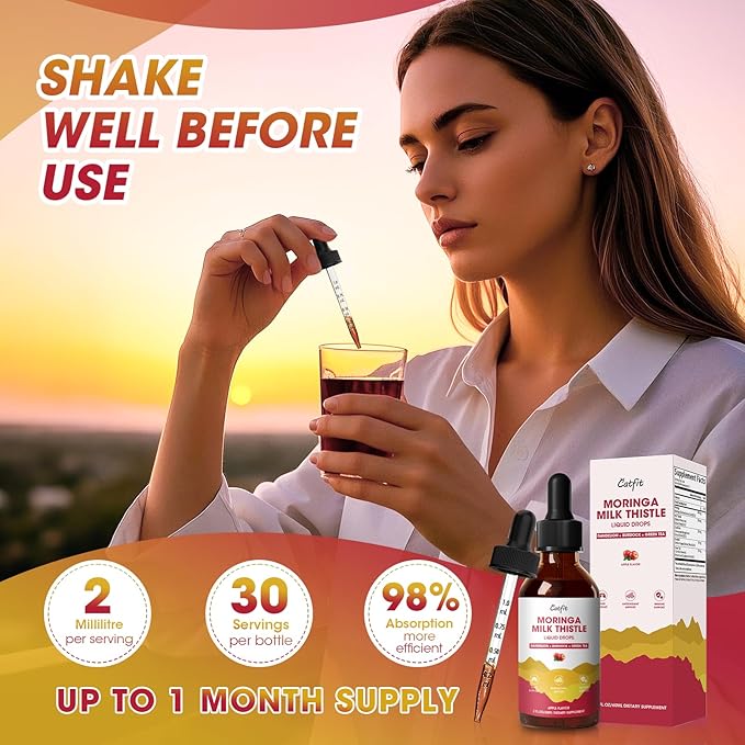 Milk Thistle Liver Detox Drops Apple Flavor – Liver Cleanse Detox & Repair with Moringa, Dandelion, Burdock & Green Tea – Herbal Liquid Supplement for Liver Support & Liver Health, Vegan, 2 Fl Oz