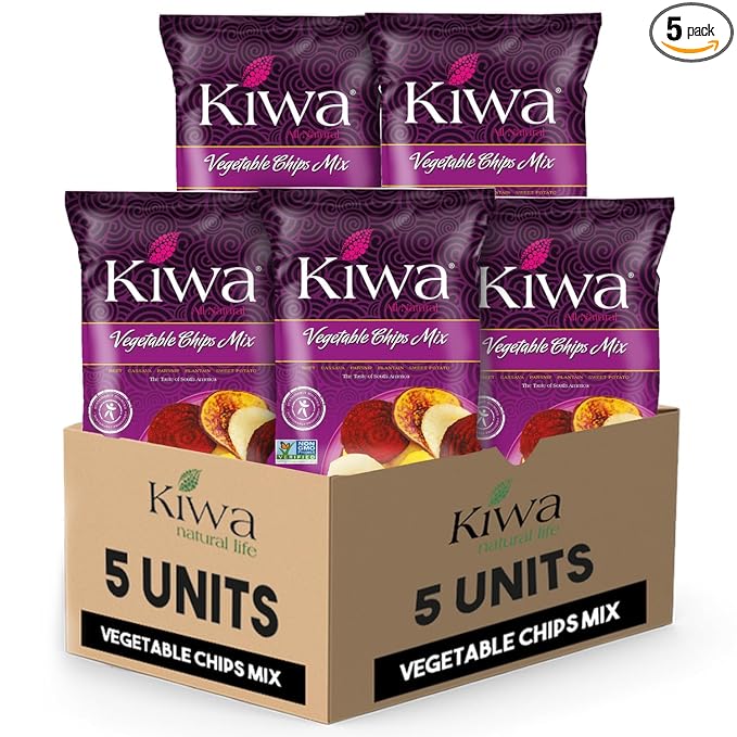 Kiwa Healthy Veggie Chips - Vegetable Snacks for Kids & Adults - Exotic Chips with Plantain, Beet, Parsnip, Cassava, Sweet Potato - Gluten-Free & Non-GMO (5 Individual Snacks Pack)