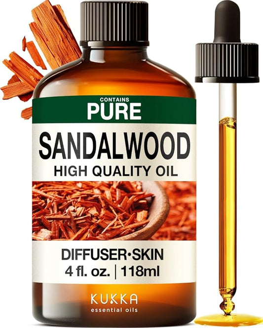 KUKKA Sandalwood Essential Oils - 4 Fl Oz - for Hair, Skin, Diffuser, Aromatherapy & DIY Soap Making Scent