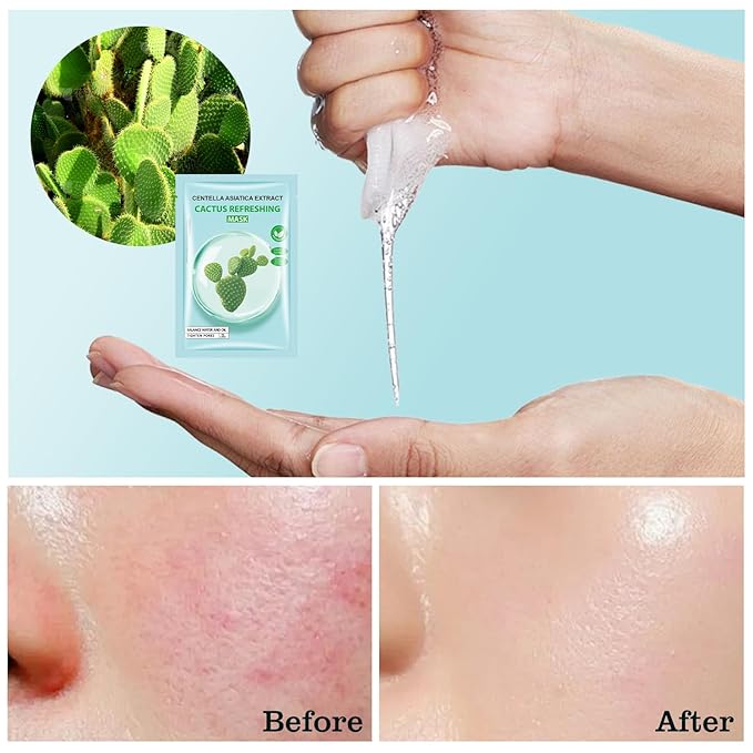 Cactus Facial Mask for Women,Hydrating Face Mask Sheet Home SPA,Moisturizing Face Sheet Mask for Dry,Oily,Sensitive Skin 30ml（5Pack）
