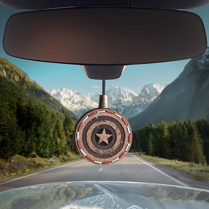 Wood Car Air Freshener — Handmade Car Air Freshener — Captain Shield Designed Fragrance Oil Diffuser in Wooden Gift Box — Aromatherapy Gift Set with diAquatoria Fragrance Oil - 10 ml