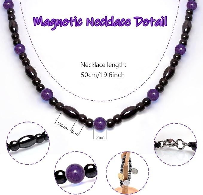 Hion Magnetic Necklace Black Obsidian Purple Amethyst Magnetic Necklace