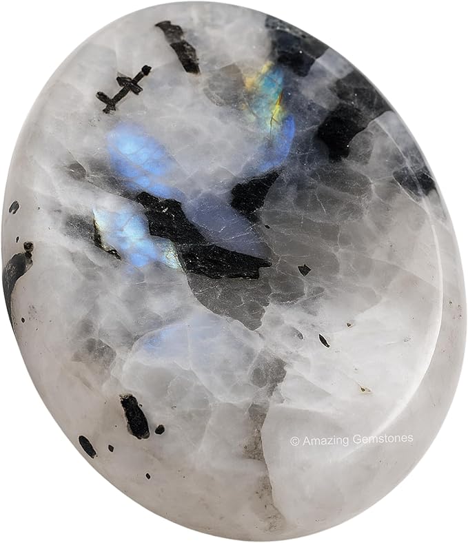 Amazing Gemstone Rainbow Moonstone Worry Stone Crystals, Healing Stones