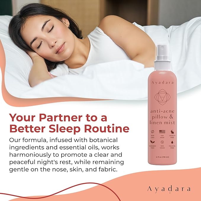 Anti-Acne Pillow & Linen Mist, Tea Tree Essential Oil & Lavender Spray for Pillow, Sheets, Blanket, & Duvet, Relaxing Pillow Aromatherapy Mist Freshener, 1000+ Sprays, 4 fl oz
