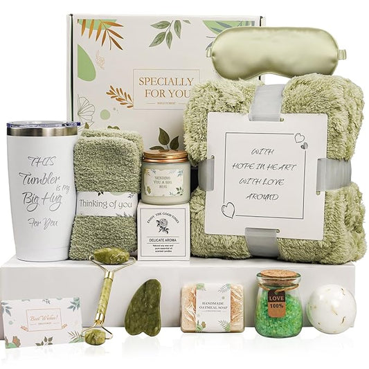 Self Care Gifts for Women – Spa Gift Basket with Blanket, Birthday Gifts, Get Well Soon Gifts, Relaxation Care Package for Mom, Wife, Sister, Friend