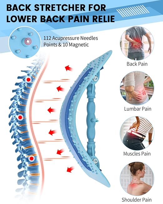 Back Stretcher Lumbar Backs Cracker with Magnet Backs Massager Lower Back Pain Relief Upgraded Multi-Level Support Stretcher Spinal Board Device for Herniated Disc, Sciatica, Scoliosis (Blue)