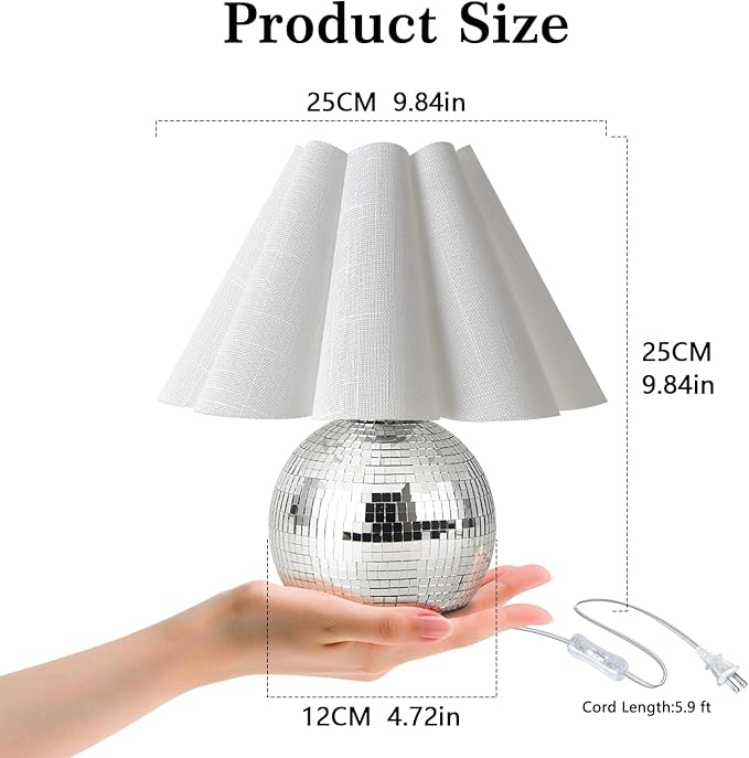 Disco Small Table Lamp for Bedroom, Funky Lamp Ball Lamps for Kitchen, Mini Table Lamps for Small Spaces with Scalloped Shade for Nightstand Desk Lamp