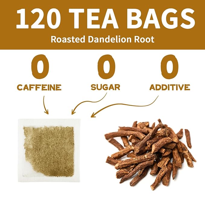 Lynginya Dandelion Root Tea, 60 Tea Bags (Pack of 2) - Premium Herbal Tea - Rich Flavor - No Sugar & No Caffeine - Total 120 Bags