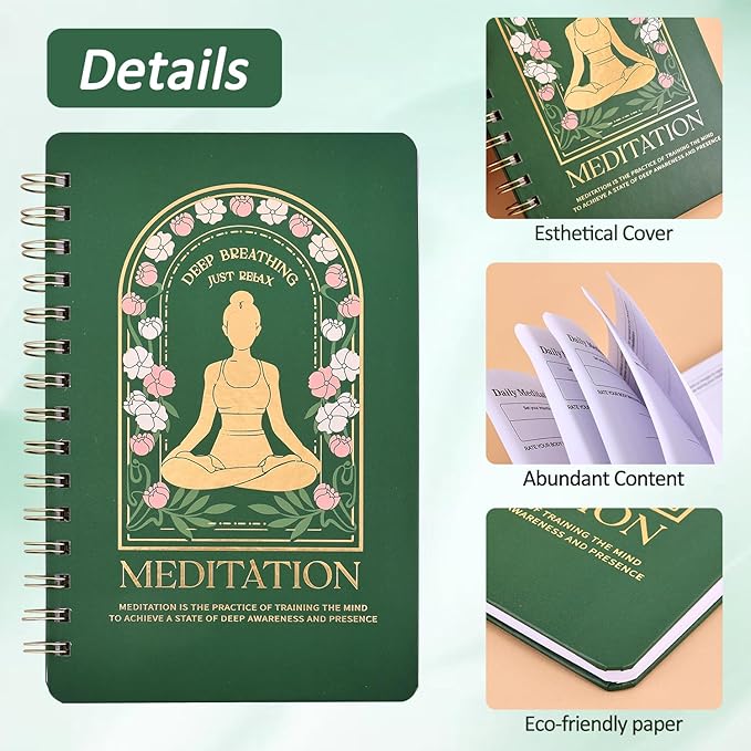 emmoolife Meditation Practice Training Yoga Record Planner,Daily Deep Breathing Relax Planners Home Decor for Women, Gifts Birthday Christmas Gift for Desk Accessories for Girls Green
