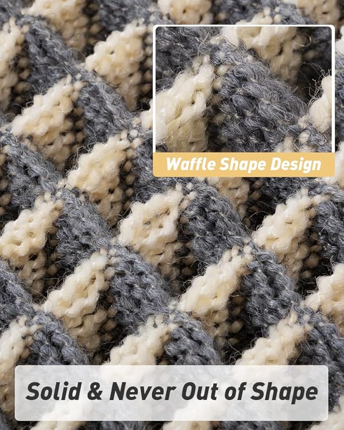 AMOAMI Upgraded Waffle Bath Mat, Super Absorbent Non Slip Bath Mats for Bathroom Floor, Machine Washable Bathroom Rugs with Tassels, Rubber Backed Bathroom Mats, Ultra Soft, 17" x 24"