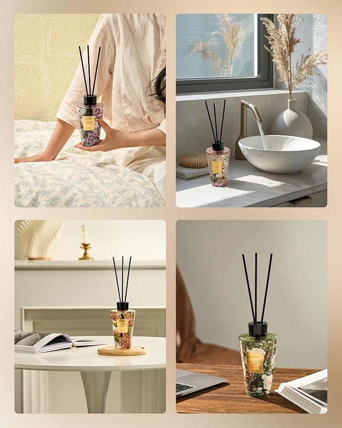 M&SENSE Moonlight Tuberose Reed Diffuser Set - 8.79fl oz Home Fragrance Non-Toxic Essential Oil Diffuser with Sticks, Air Freshner Gifts for Her or Him