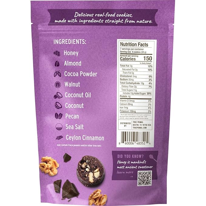 Ona Brownie-Style Cookies 4-pack, Made with Honey and Dark Chocolate, Ready to eat, Gluten free, Grain free, Dairy free, Paleo