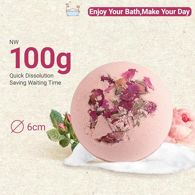 Bath Bombs for Women Spa Gift Set with Rose Essential Oils Sea Salt Relaxing Birthday Gift for Her Bubble Bath Skincare