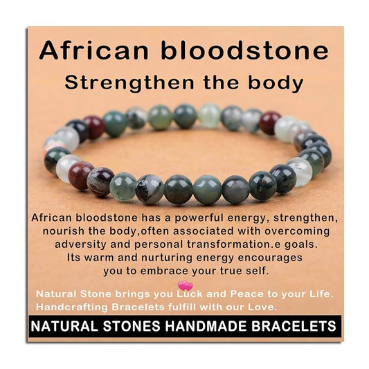 AD Beads Handmade Gemstone Stretch Elastic Bracelet Crystal Healing Reiki Nature's Beauty and Spiritual Essence Unisex (6mm, African Bloodstone (Strengthen the body))