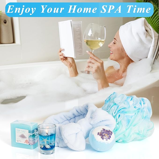 Ocean Gifts Self Care Package for Women, Ocean Spa Gifts for Sea Turtle Lovers, Coastal Beach Theme Relaxing Spa Bath Basket for Her Sister Friends Mom Thinking of You Birthday Christmas
