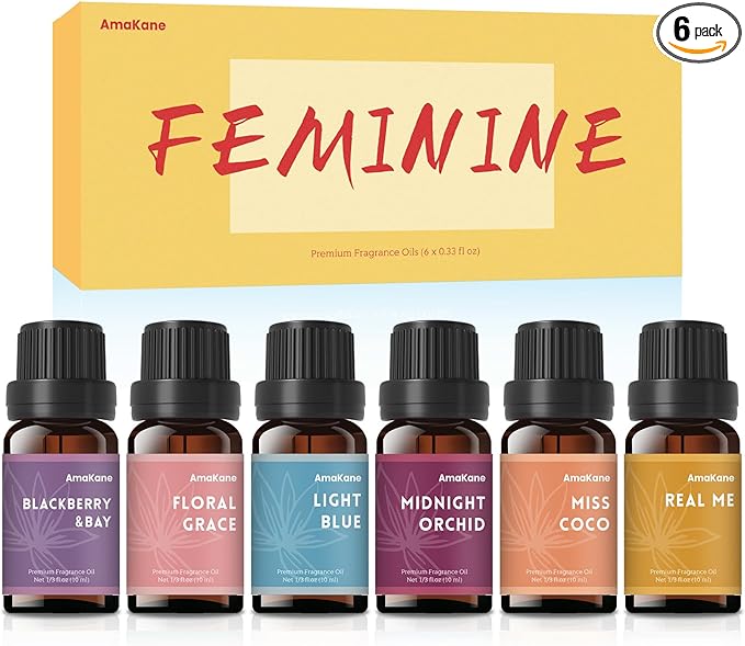 AmaKane Feminine Fragrance Oils, Women Essential Oil, Perfume Oils for Women Long Lasting, Fragrance Oil for Candle Soap Making, Diffuser Oil Scents 6x10 ml, BlackBerry& Bay, Midnight Orchid, More