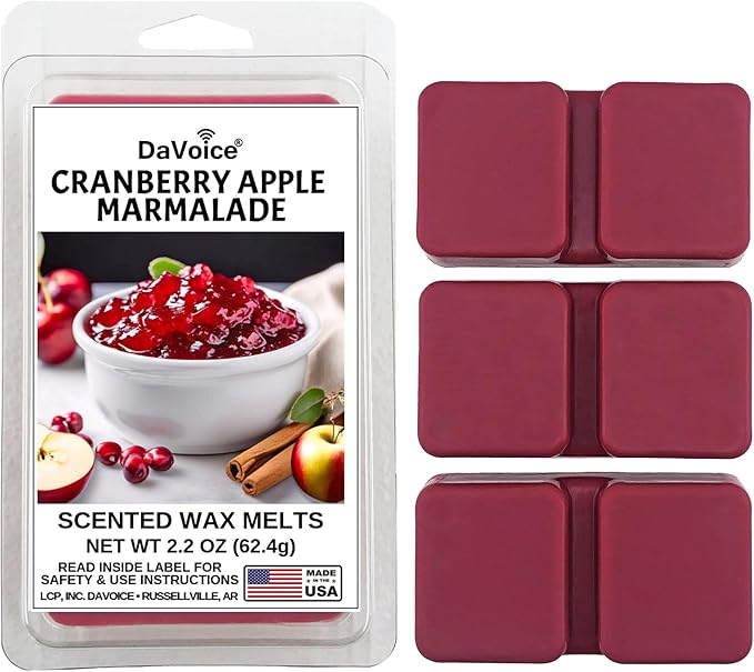 DaVoice Apple Cinnamon Cranberry Wax Melts – USA Made Fall Soy Wax Cubes, Strong Scented Food Bakery Melts for Warmers (2.2 oz)