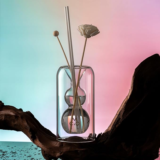 Empty Fragrance Glass Reed Diffuser Bottles with 5pcs Reed Diffuser Sticks,Luminous Base,Decorative Flower Bud Fragrance Accessories Use for DIY Replacement Reed Diffuser Sets,Gourd Shaped