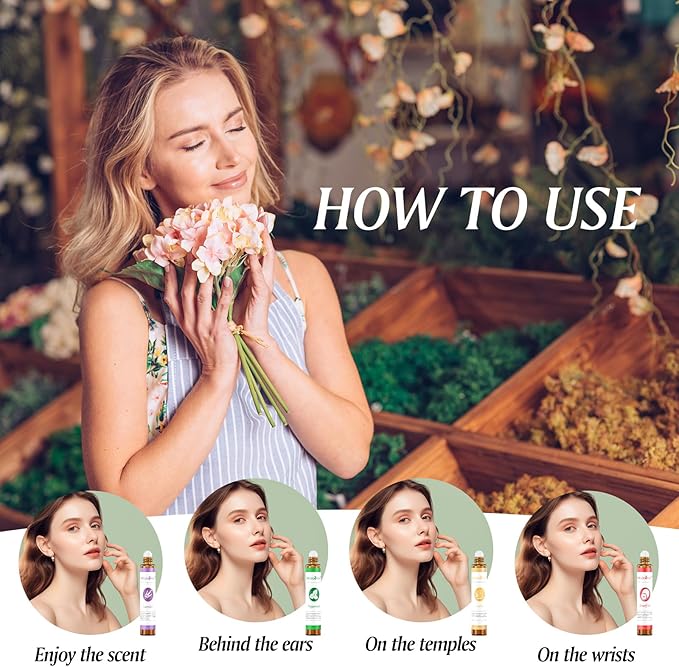 Essential Oil Roll On Set with Lavender, Peppermint, Eucalyptus & Grapefruit, Tea Tree & Vanila - Aromatherapy Relaxation Gift for Women - 6 Pack of 10ml Roll-Ons