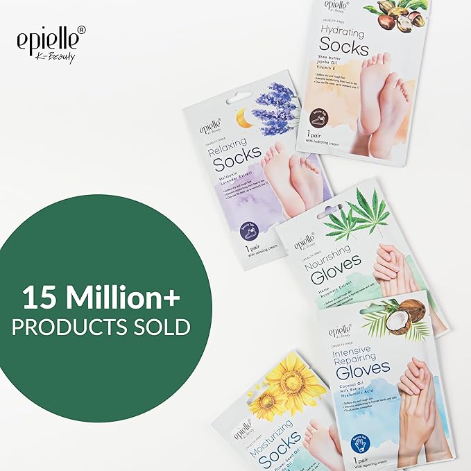Epielle Nourishing Foot Masks 6 Pairs, Deep Moisturizing Socks for Dry Feet & Cracked Heels, Repair and Nourish with Hemp & Rosemary Extract, Foot Spa & Self Care Gifts for Women, Korean Skin Care