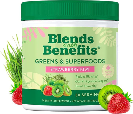 360 Nutrition Blends with Benefits Super Greens Powder w/Probiotics, Digestive Enzymes, Sugar & Gluten Free, Plant Based Superfood Drink Mix for Gut Health, Bloating, Immunity, Overall Health, 6.35 oz