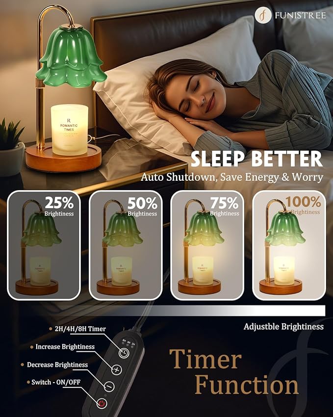Candle Warmer Lamp with Timer Dimmable, Height Adjustable Birthday Gifts for Women Mom House Warming, Home Decor, Lotus Flower Candle Lamp Warmer 2 Bulbs Inc (Green-1)