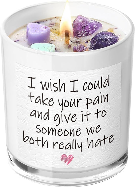 Get Well Candle with Healing Crystals - Get Well Gifts for Women After Surgery, Humor Surgery Recovery Gifts for Women, Get Well Soon Gifts, Lavender Scented Candle, 10 oz, White