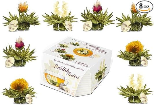 Creano Tea Flowers in Cup Size - Blooming Tea - 8 Flowering Tea in 4 Different Varieties - White Tea