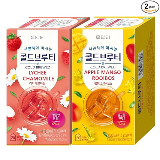 Damtuh Cold Brew Bundle Pack - Lychee Chamomile and Apple Mango Rooibos, Zero Carbs Zero Sugar, Sweet Cold Tea Beverage with Stevia 60g (40 tea bags)